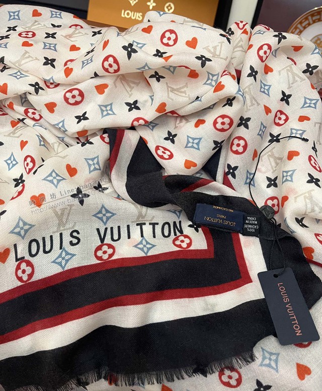 Louis Vuitton女士圍巾 路易威登2021新款頂級羊絨圍巾披肩 LV雙面戒指絨長巾  mmj1206
